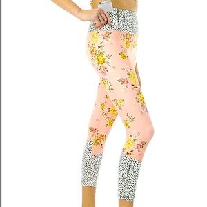Nanette Lepore High Waist Peach Garden Floral Dots Pocket Crop Active Leggings